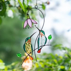 Hummingbird stained glass bird suncatcher Unique gift for mom Custom stained glass window hangings Hummingbird suncatcher