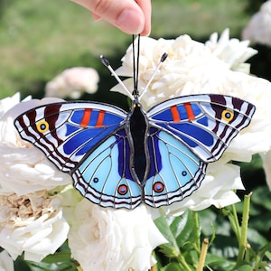 Blue pansy butterfly suncatcher, stained glass window hangings, unique Christmas gift, gift for mom, handmade gift, modern home decor