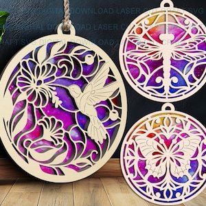Hummingbird, Dragonfly, Butterfly Suncatcher SVG Bundle: Laser Cut Template (Digital Download))