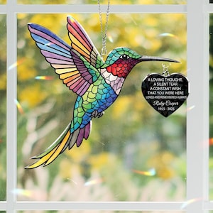 Holographic Hummingbird Memorial Acrylic Suncatcher – Personalized In Loving Memory Gift with Name & Dates