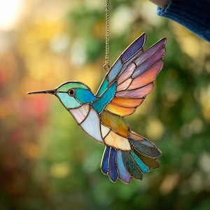 Hummingbird Stained Glass Suncatcher, Colorful Window Hanging