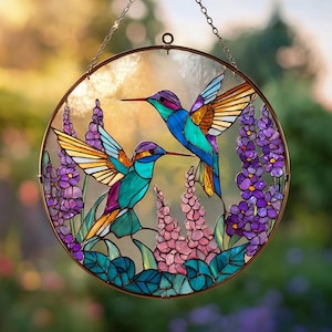 Hummingbird Stained Glass Suncatcher, Light-Catching Window Hanging, Bird Glass Art, Gift for Mom or Grandma, Sympathy Memory Gift