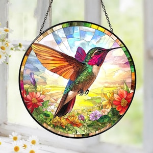Hummingbird Suncatcher Stained Glass Window Hanging Decor