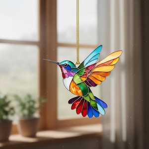 Acrylic Hummingbird Suncatcher Hanging | Bird Window Decor Sun Catcher | Colorful Garden Ornament Gift for Nature Lovers