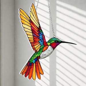 Hummingbird Suncatcher, Acrylic Stained Glass Style Window Hanging, Colorful Hummingbird Window Decor, Indoor Outdoor Wall Art, Gift for Mom