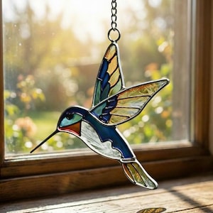 Handmade Hummingbird Stained Glass Suncatcher – Colorful Window Art