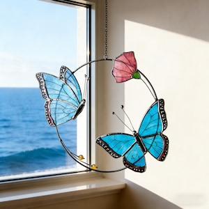 Blue Butterfly Stained Glass Suncatcher | Handmade Window Decor