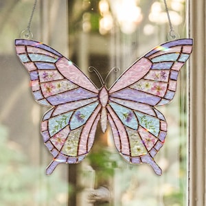 Hummingbird Butterfly Orchid Decor, Acrylic Hologram Suncatcher, Colorful Window Art, Nature Lover Gift, Spring Floral Hanging