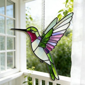 Hummingbird Stained Glass Hand-Painted Garden Suncatcher Bird Spring Garden Natural Decor Haning Ornament